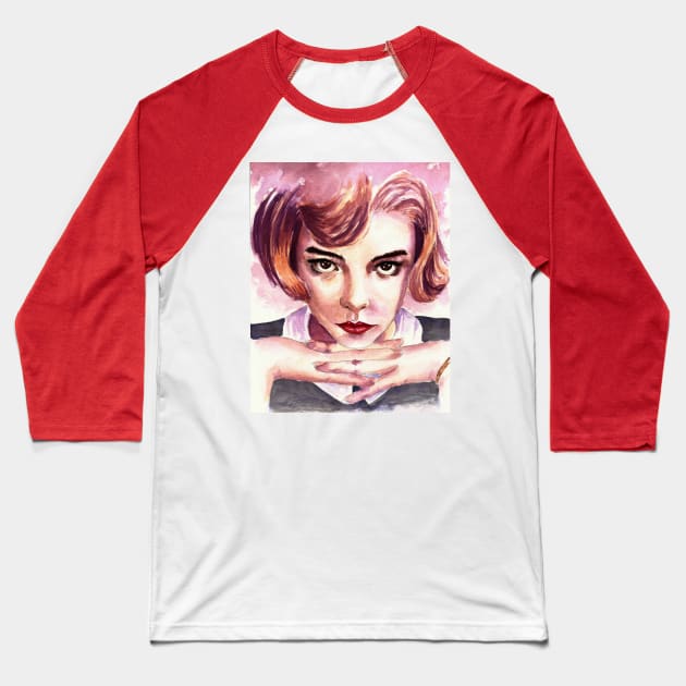 The Queen's Gambit Watercolor Portrait Baseball T-Shirt by Jack_Artbook